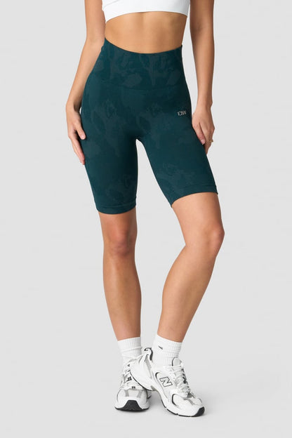 camo seamless biker shorts dk teal