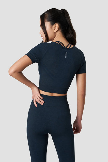 define seamless cropped t-shirt dk teal melange wmn