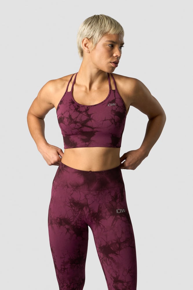 define seamless tie dye sports bra burgundy