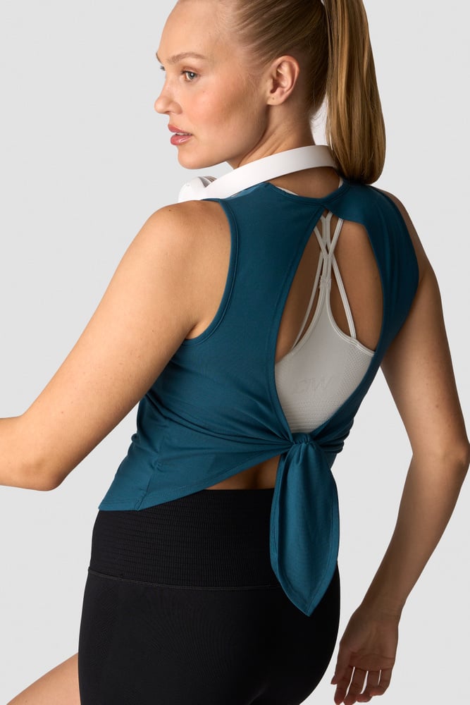 empowering open back tank teal