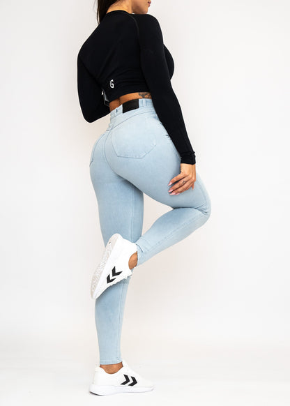 High Waist Denim Jeans - Sky Blue - for kvinde - EMBRACE - Jeans