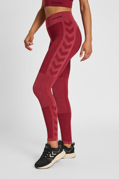 HUMMEL - Hmlclea Seamless Mid Waist Tights - Cabernet/apple Butter Melange